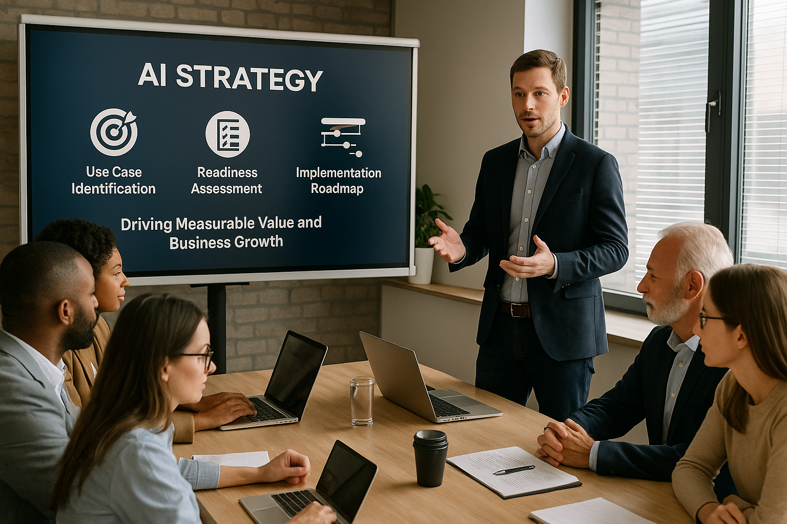 create an image for these services We help organizations define a clear AI strategy that aligns with their business objectives Through targeted workshops and stakeholder interviews we identify highimpact use cases assess AI readiness and develop a ph-1